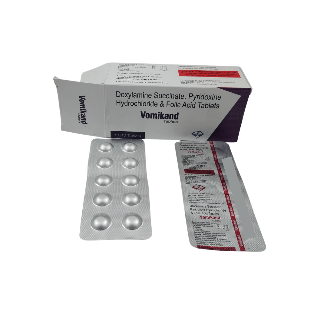 VOMIKAND Tablets containing Doxylamine Succinate 10 mg, Pyridoxine Hydrochloride 10 mg and Folic Acid 2.5 mg